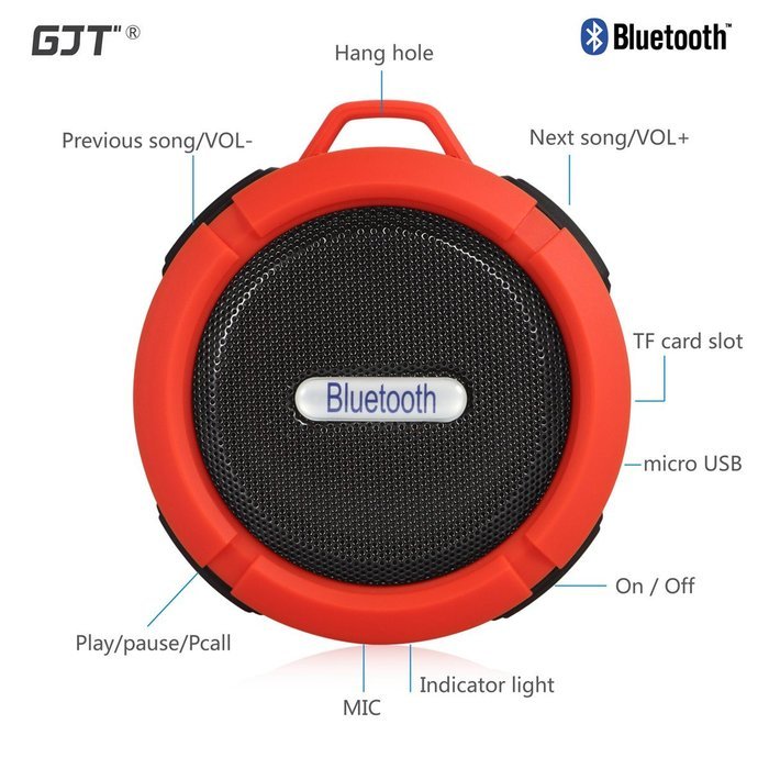 GJT Wireless Bluetooth Waterproof Portable Shower Speaker 3.0 with Built-in Mic and Suction Cup - Blue N70