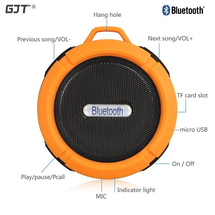 GJT Wireless Bluetooth Waterproof Portable Shower Speaker 3.0 with Built-in Mic and Suction Cup - Blue N77