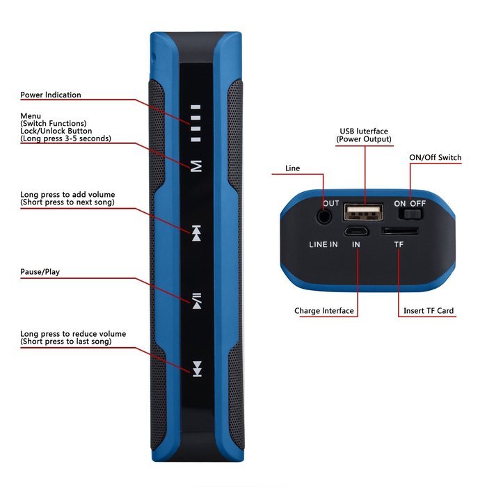 Pacuwi Portable Stereo Bluetooth Speaker Multi-function with 4000mAh Power Bank Compatible for iPhone / Android... N3
