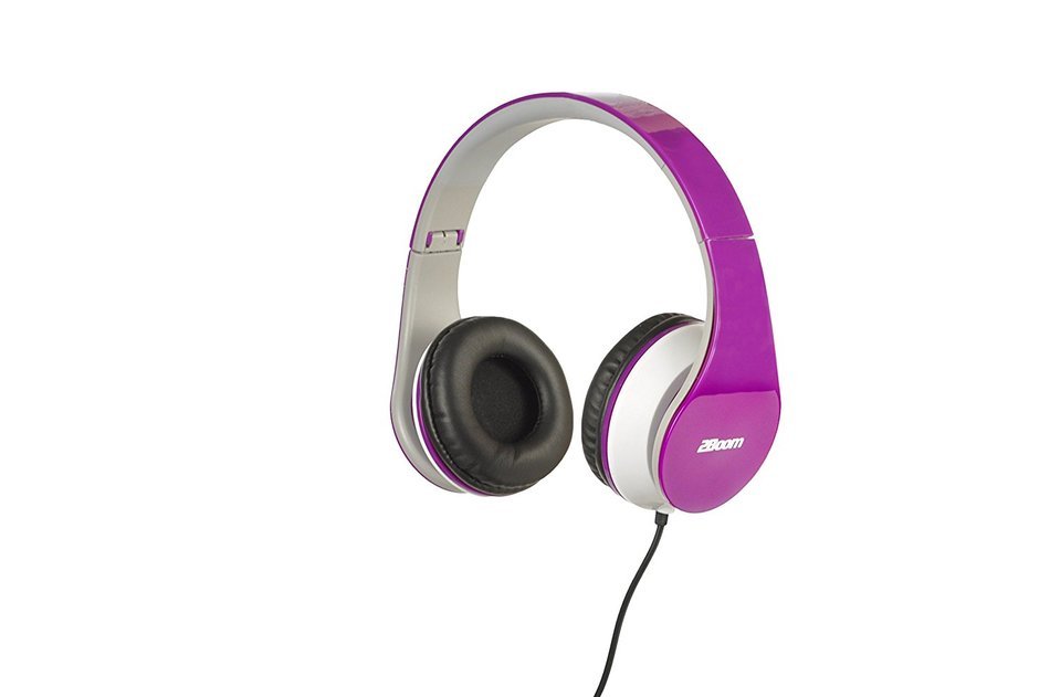 2BOOM Professional Sound Wired Over Ear Comfort Foldable Stereo Headphones Hands Free Microphone Purple