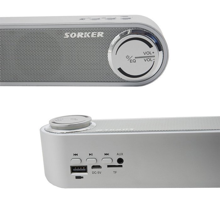 Portable Bluetooth Speaker, SORKER Slim 4 in 1 wireless speaker with adjustable EQ - Silver N4