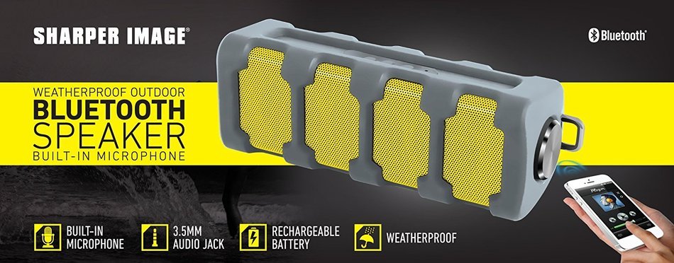 SHARPER IMAGE Universal Weatherproof Rugged Bluetooth Speaker with Mic Compatible with All Devices - Retail Packaging... N4