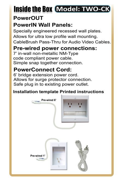 PowerBridge TWO-CK Dual Outlet Recessed In-Wall Cable Management System with PowerConnect for Wall-Mounted Flat... N10