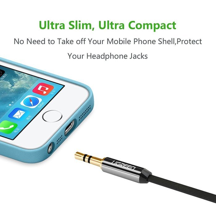 Ugreen 3.5mm Auxiliary Audio Flat Cable 90 Degree Right Angle Compatible for iPhone, iPad or Smartphones, Tablets... N3
