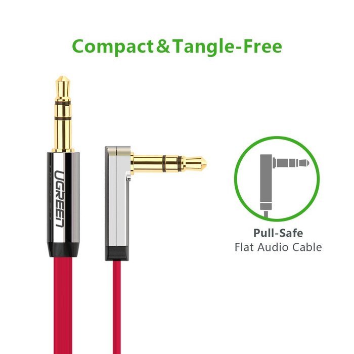 Ugreen 3.5mm Auxiliary Audio Flat Cable 90 Degree Right Angle Compatible for iPhone, iPad or Smartphones, Tablets... N10