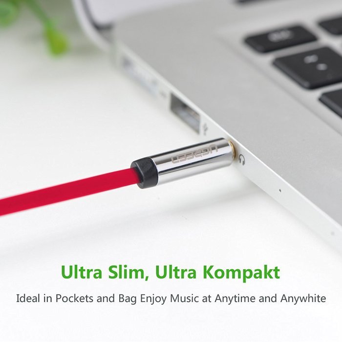 Ugreen 3.5mm Auxiliary Audio Flat Cable 90 Degree Right Angle Compatible for iPhone, iPad or Smartphones, Tablets... N13