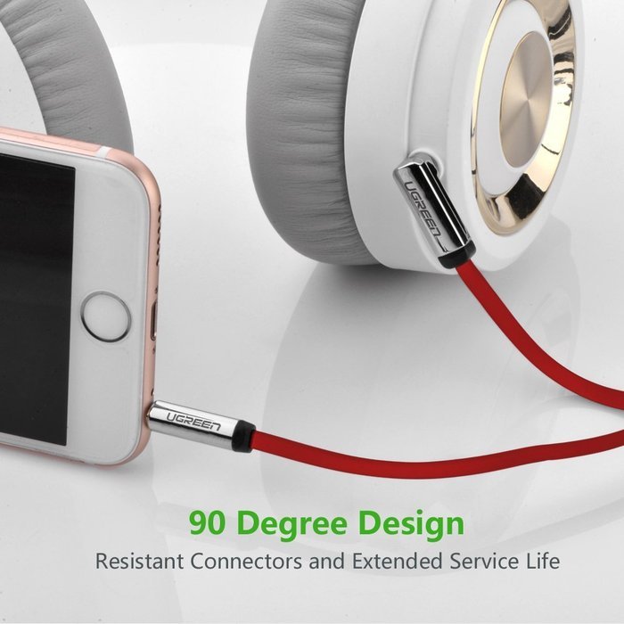 Ugreen 3.5mm Auxiliary Audio Flat Cable 90 Degree Right Angle Compatible for iPhone, iPad or Smartphones, Tablets... N17