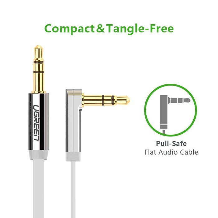Ugreen 3.5mm Auxiliary Audio Flat Cable 90 Degree Right Angle Compatible for iPhone, iPad or Smartphones, Tablets... N19