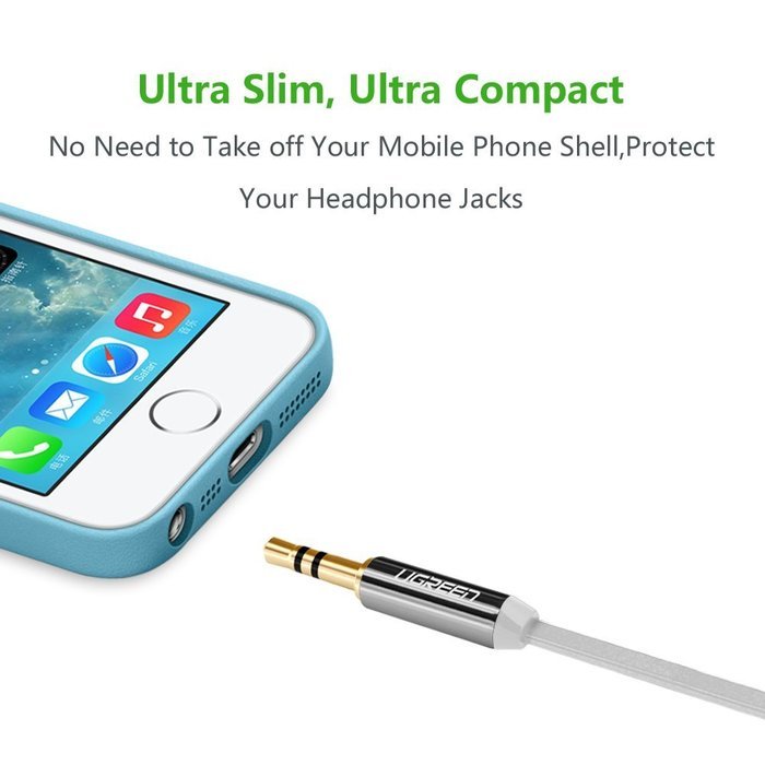 Ugreen 3.5mm Auxiliary Audio Flat Cable 90 Degree Right Angle Compatible for iPhone, iPad or Smartphones, Tablets... N20