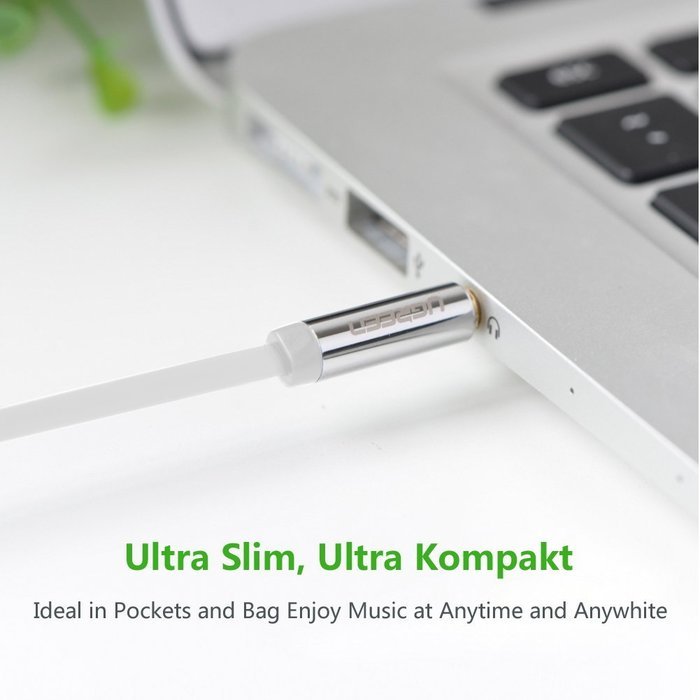 Ugreen 3.5mm Auxiliary Audio Flat Cable 90 Degree Right Angle Compatible for iPhone, iPad or Smartphones, Tablets... N22