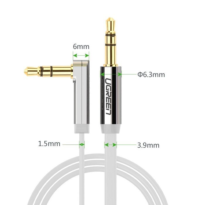 Ugreen 3.5mm Auxiliary Audio Flat Cable 90 Degree Right Angle Compatible for iPhone, iPad or Smartphones, Tablets... N24