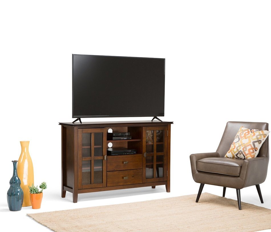 Simpli Home Artisan TV Media Stand for TVs up to 60", Medium Auburn Brown