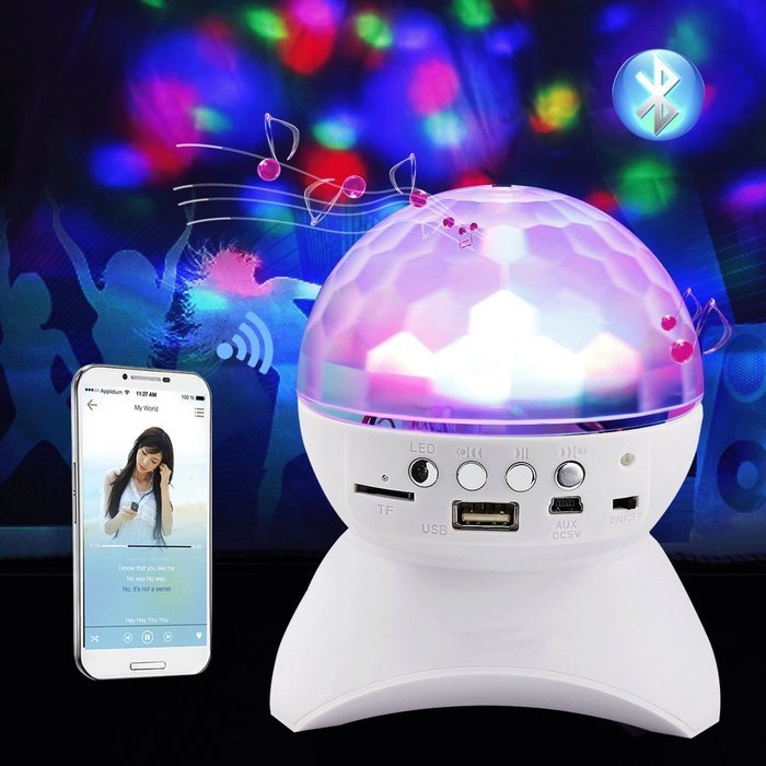 Micord Bluetooth Speaker Party Light, RGB Color Changing, LED Crystal Ball Auto Rotating with Music Player for... N2