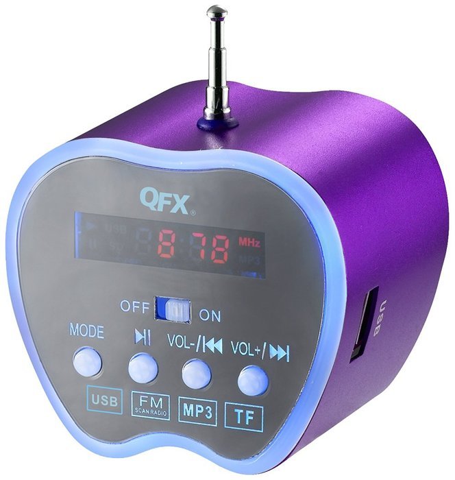 QFX CS-82USPUR Portable Multimedia Apple Speaker with FM Radio and USB/Micro SD Port - Purple