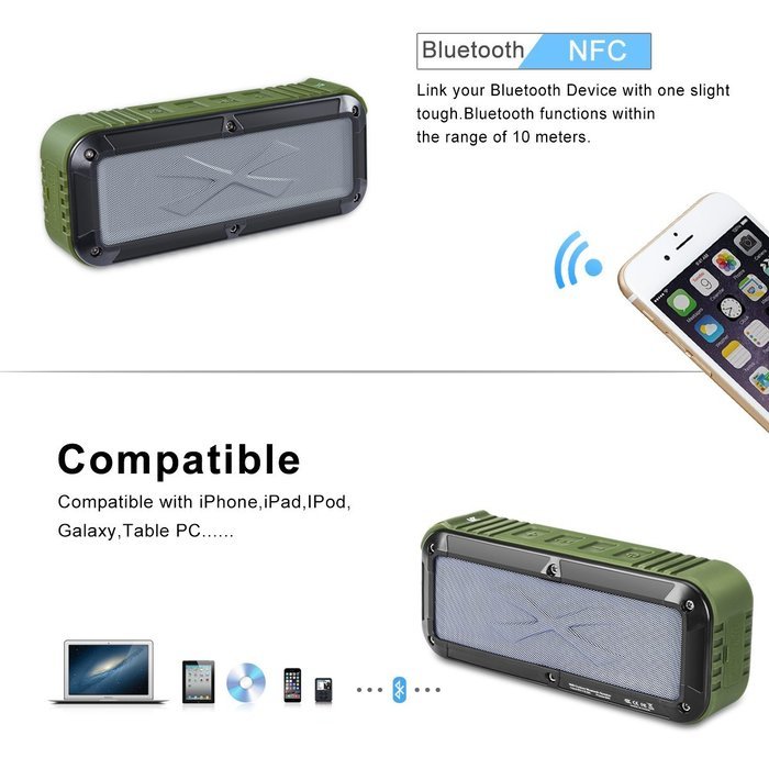 Portable Bluetooth Speaker, ATESSON Waterproof Outdoor and Shower Wireless NFC Speaker, Stereo Dual Drivers, 2000mAh... N4