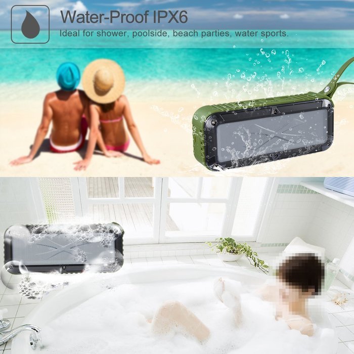 Portable Bluetooth Speaker, ATESSON Waterproof Outdoor and Shower Wireless NFC Speaker, Stereo Dual Drivers, 2000mAh... N6