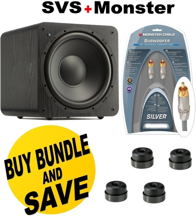SVS SB-1000 - 300 Watt - 12'' Powered Subwoofer (Black Ash) + SVS SoundPath Subwoofer Isolation System 4-Pack...