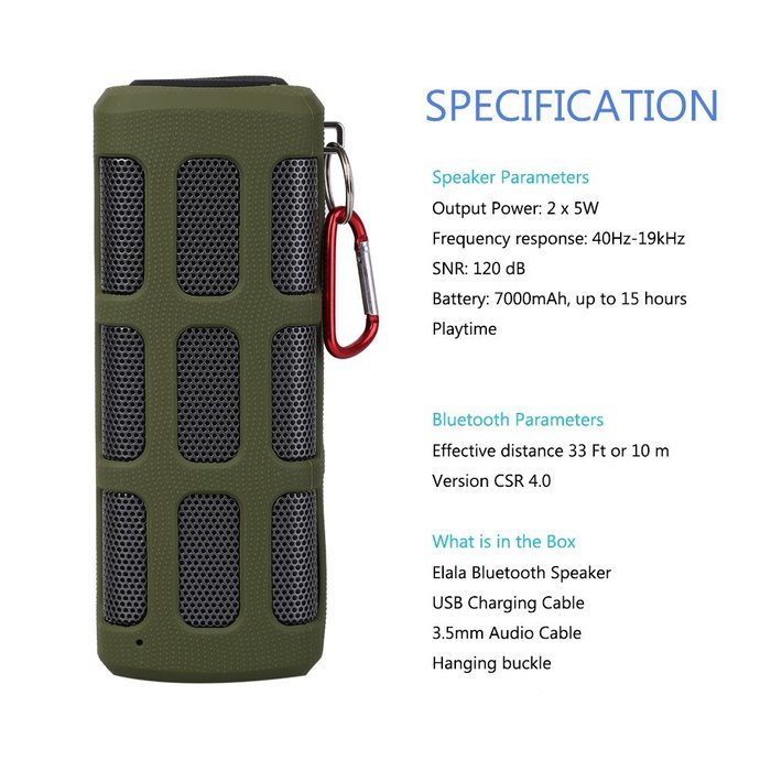 Elala Bluetooth Speaker, Portable Wireless Speaker with Built-in 7000mAh Power Bank, Mic, Enhanced Bass, Waterproof... N6
