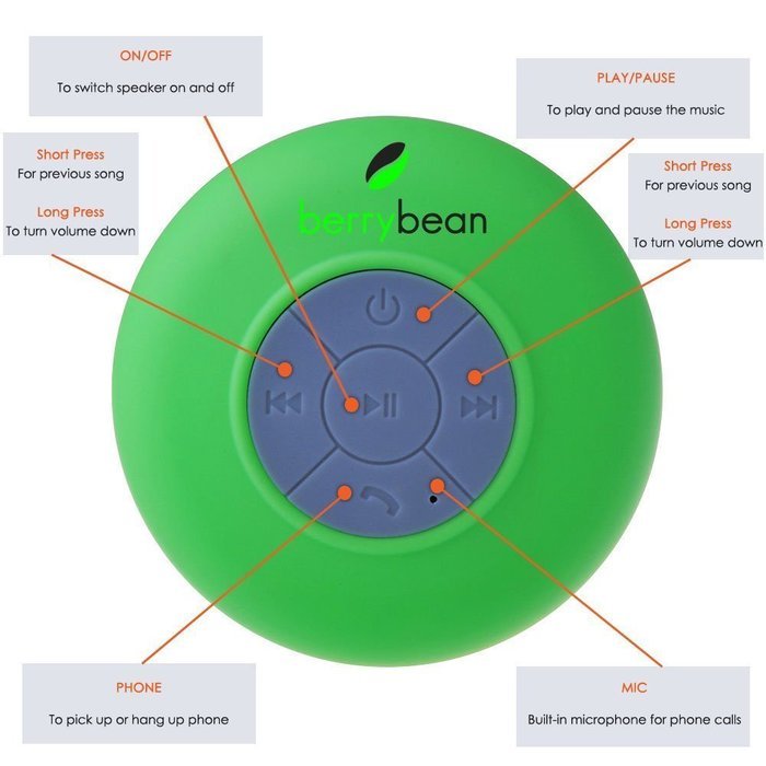 BerryBean BELLE Mini Portable Waterproof Bluetooth 3.0 Wireless Stereo Speaker w Suction Cup works with all Bluetooth... N2