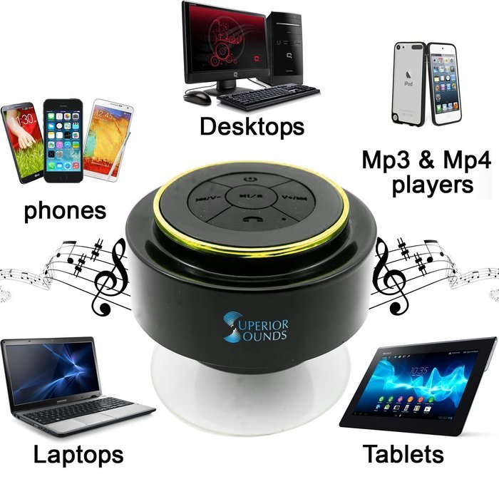 Superior Sounds BT-W110 Waterproof & Portable Bluetooth Shower Speaker with Built-in Mini Mic N7