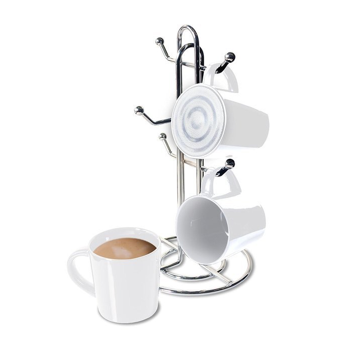 CTA Digital SP-BMSW Bluetooth Speaker Mug with Mug Stand & Porcelain Mugs