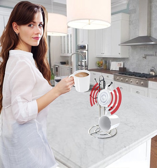 CTA Digital SP-BMSW Bluetooth Speaker Mug with Mug Stand & Porcelain Mugs N2