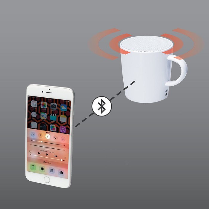 CTA Digital SP-BMSW Bluetooth Speaker Mug with Mug Stand & Porcelain Mugs N4