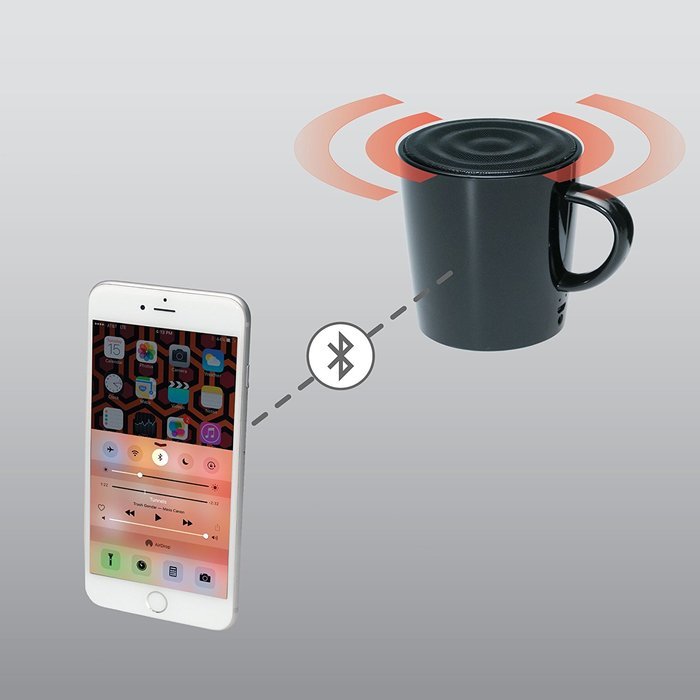 CTA Digital SP-BMSW Bluetooth Speaker Mug with Mug Stand & Porcelain Mugs N11