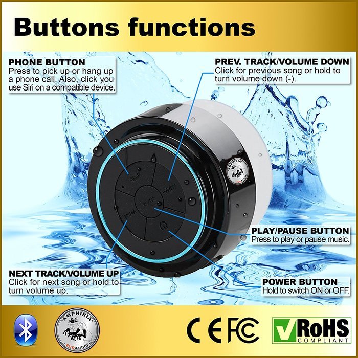 Ampibia Evo Audio Bluetooth Wireless Shockproof Shower Speaker Radio, IP67 Handsfree Portable 5W Speakerphone... N9
