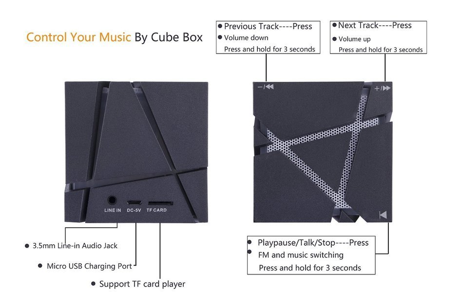 OKCSC(TM) Bluetooth 3.0 Colorful Speaker Magic Cube Square LED Portable Wireless SuperBass Stereo Mini Music Player... N5