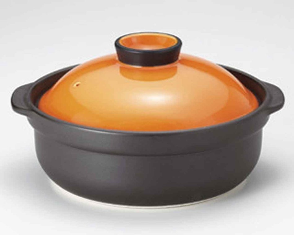 Utage for 5-6 persons 12.4inch Donabe Japanese Hot pot Orange Ceramic Made in Japan