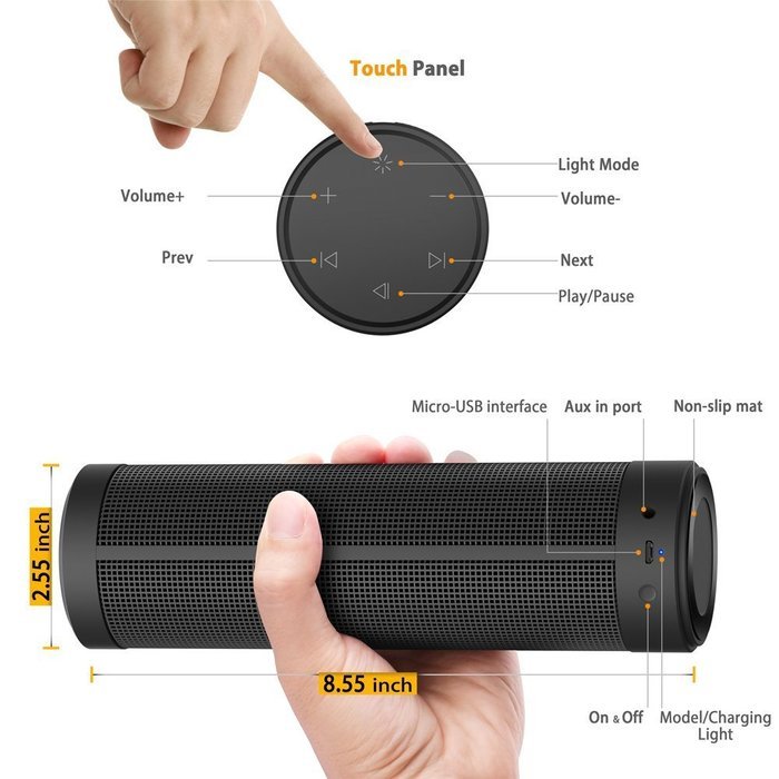 Podofo&reg; Hi-Fi Portable Speaker Wireless Bluetooth 4.0 Speakers with 6 LED Visual Display Mode, Build in Microphone... N3