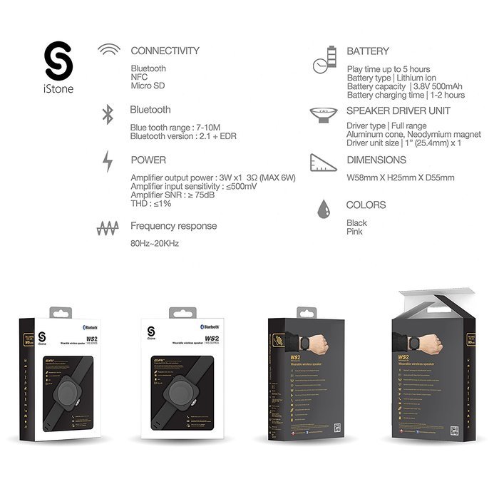 iStone WS2 Portable Wearable Wireless Bluetooth Speaker, NFC Tech，Hands-free Call, Micro SD Card Input, Changeable... N7