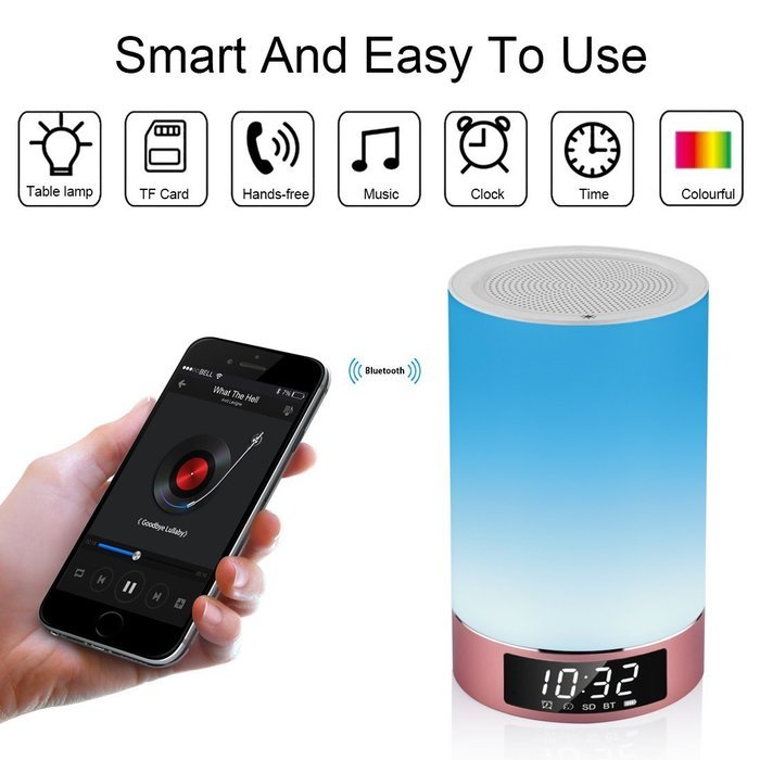 LEDMO LED Bluetooth Speakers with Touch Lamp, Music Player, Hands-free, Alarm Clock and Changing Colored LED Lights N2