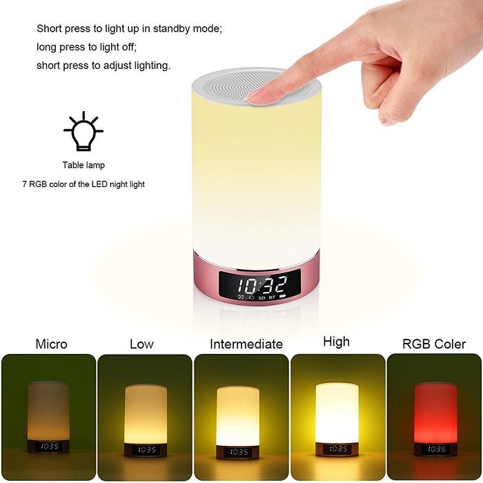 LEDMO LED Bluetooth Speakers with Touch Lamp, Music Player, Hands-free, Alarm Clock and Changing Colored LED Lights N3