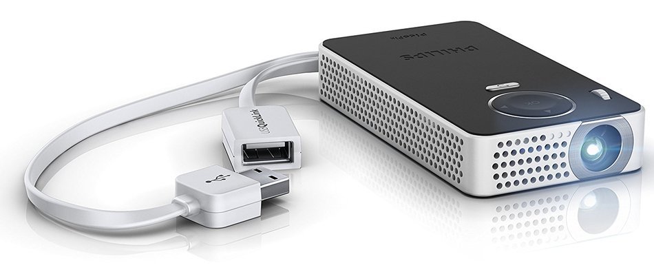 Philips PPX4350W Pocket Projector, 50 Lumens, LED, HDMI, 60 Inches Display, Bluetooth, Wireless, USB, 4,6 Oz