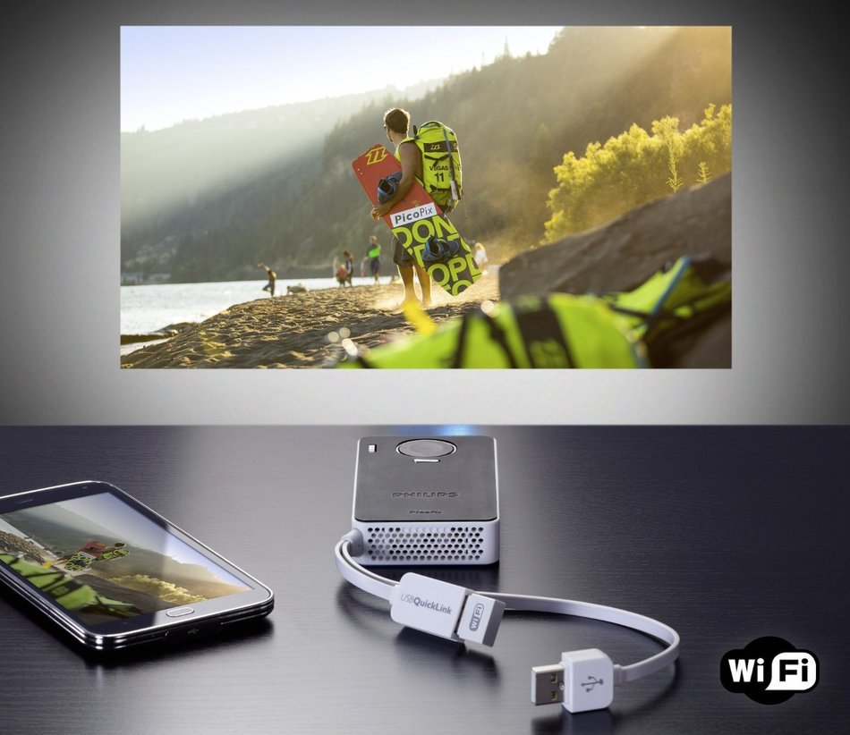 Philips PPX4350W Pocket Projector, 50 Lumens, LED, HDMI, 60 Inches Display, Bluetooth, Wireless, USB, 4,6 Oz N4
