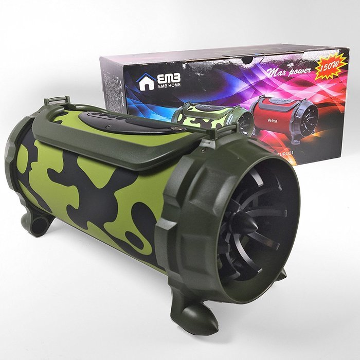 EMB Professional EURO22 Rechargeable Portable Bluetooth Boombox Speaker System w/ AUX/USB/MP3 Player - Green Camouflage N8
