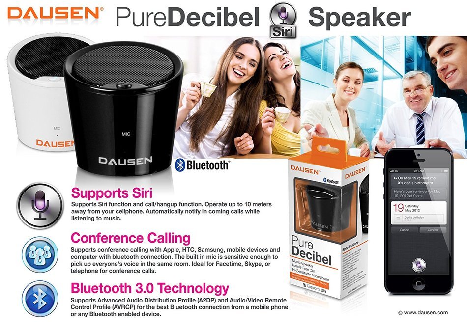 Ultra Compact Pure Decibel White Bluetooth Speaker, Minimalist Design, by Dausen with Siri Support for iPhone,... N4