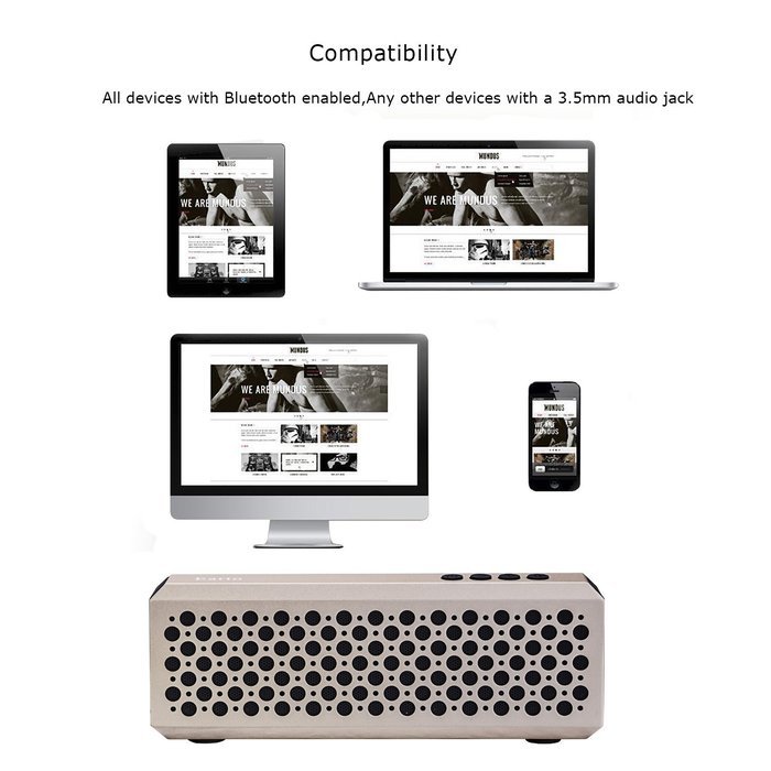 Bluetooth Speaker, Earto Wireless Ultra Slim Metallic Portable Speaker with HD Sound (Gold) N5