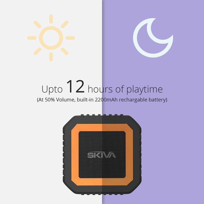 Skiva SoundCube Waterproof Bluetooth Speaker with 12 Hours Playtime (Portable / Wireless / Microphone / 2200mAH... N6