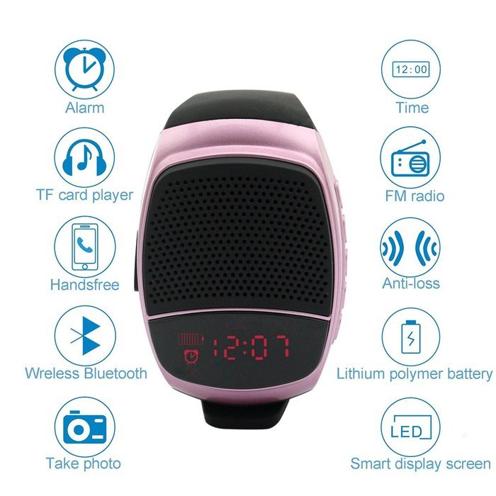 SUPVIN Mini Multifunctional Bluetooth Sports Speaker Watch, Support TF Card MP3 Music Player + FM Radio + Handsfree... N2