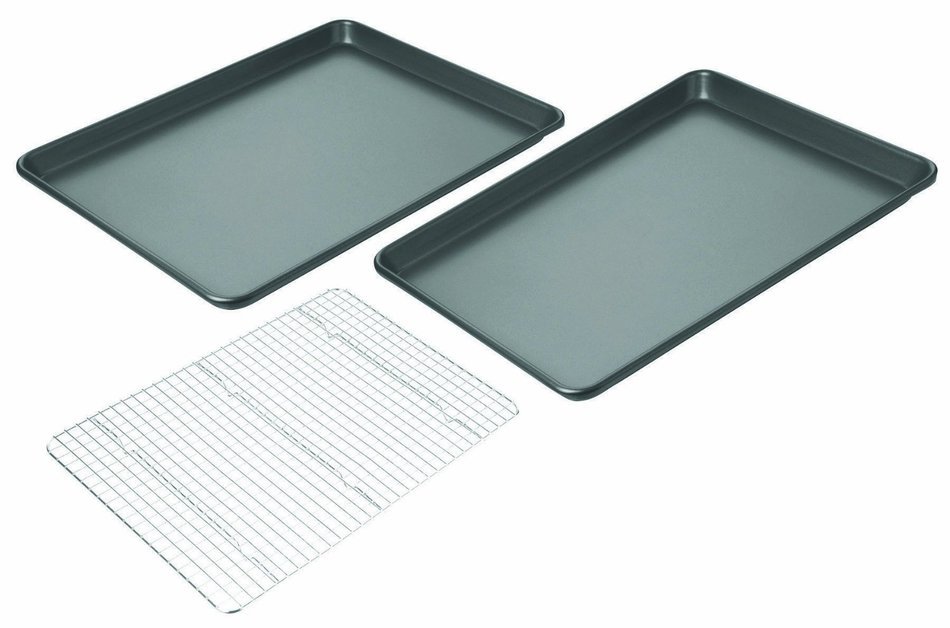 3 Pieces, Non-Stick Coating Baking Set with 2 Jelly Roll Pans & 1 Cooling Rack
