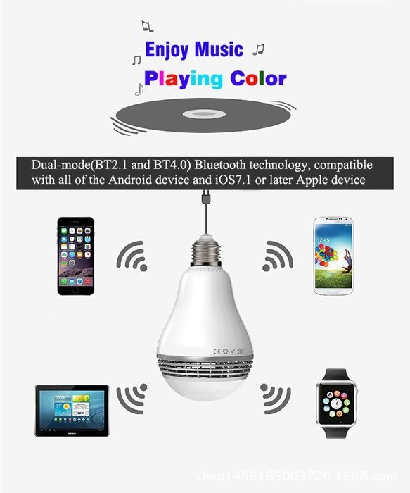 Smart RGB Color Changing Music Ball LED Light E26/E27 Bulb Built-in Bluetooth 4.0 Speaker Remote Controled Via... N2