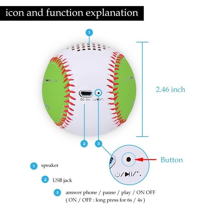 Flesser&reg; Leather Cover Baseball Shaped Hand-Stitching Wireless Bluetooth Baseball Rechargeable Speakers Hand-free... N2