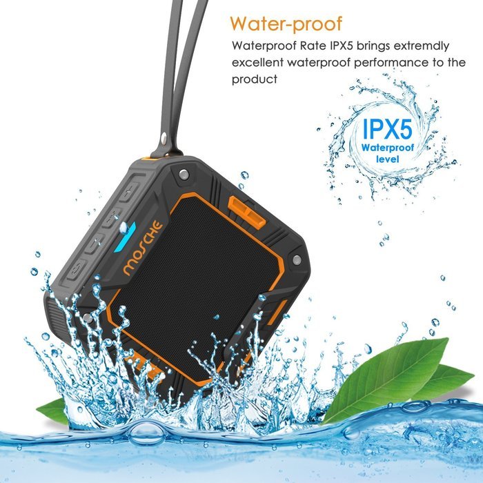 Bluetooth Speakers, Mosche Portable Waterproof Bluetooth Speaker 5W for Shower and Outdoor (Black/Orange） N2