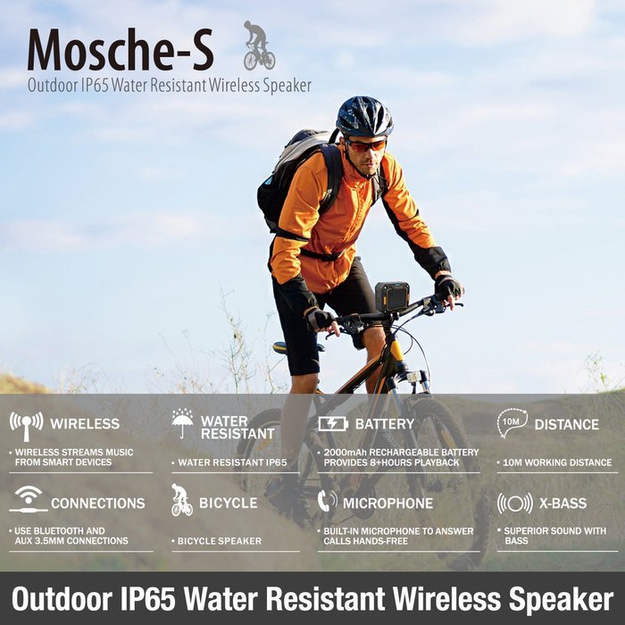 Bluetooth Speakers, Mosche Portable Waterproof Bluetooth Speaker 5W for Shower and Outdoor (Black/Orange） N6