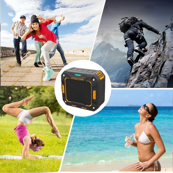 Bluetooth Speakers, Mosche Portable Waterproof Bluetooth Speaker 5W for Shower and Outdoor (Black/Orange） N7
