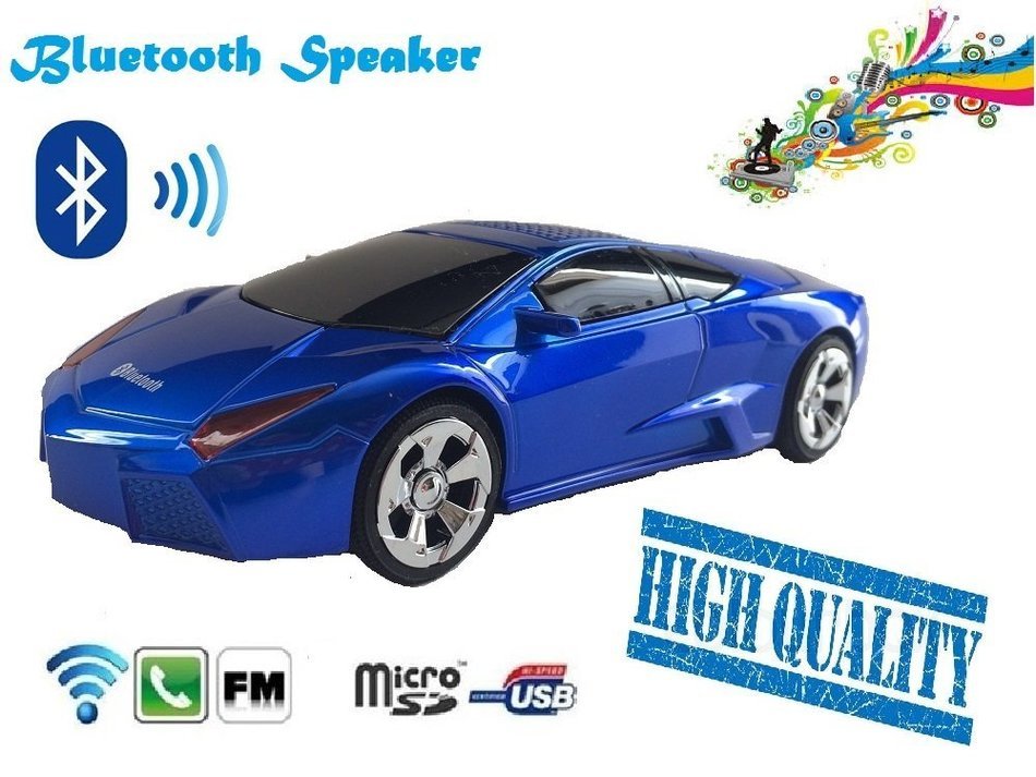 Bluetooth Wireless Portable Blue Lamborghini Shape Car Mini Music Speaker Support Tf Card, Usb, Fm Radio Function...