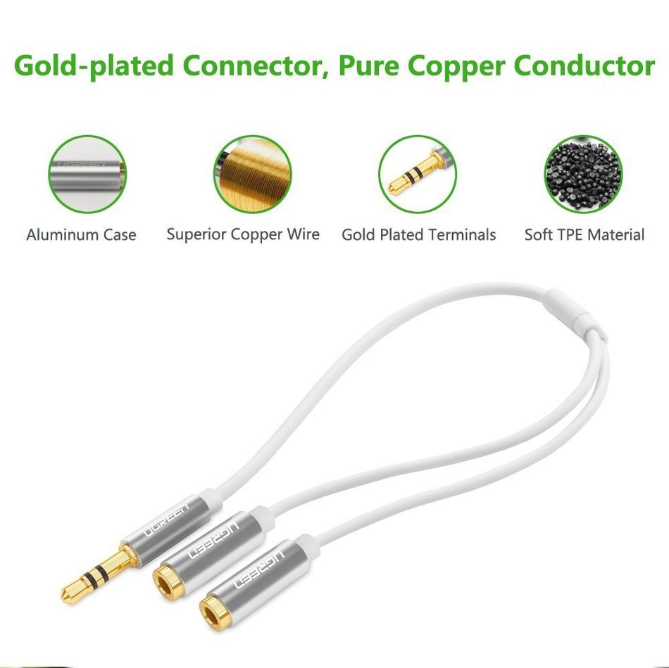 Ugreen 3.5mm Audio Stereo Y Splitter Cable 3.5mm Male to 2 Port 3.5mm Female for Earphone and Headset Splitter... N12